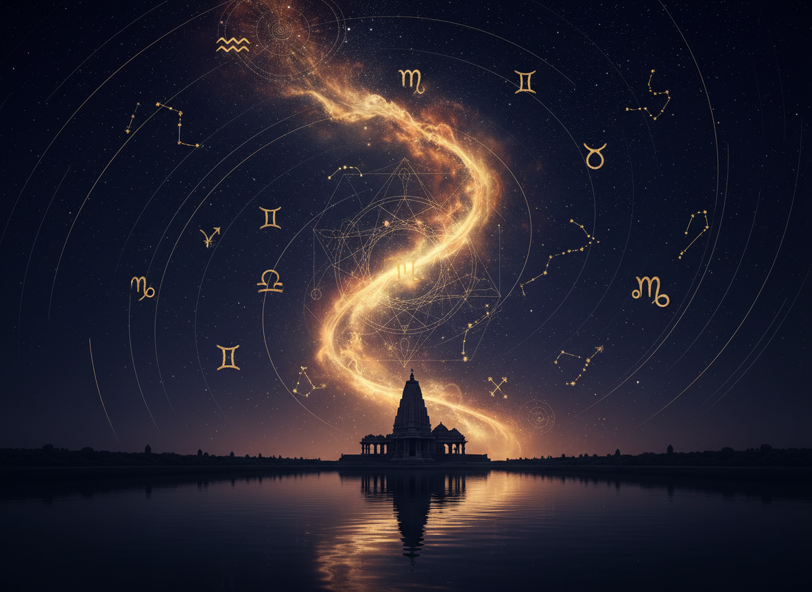 Vedic Astrology consultation background — celestial chart and cosmic imagery representing AstroAcer spiritual guidance in Kathmandu, Nepal
